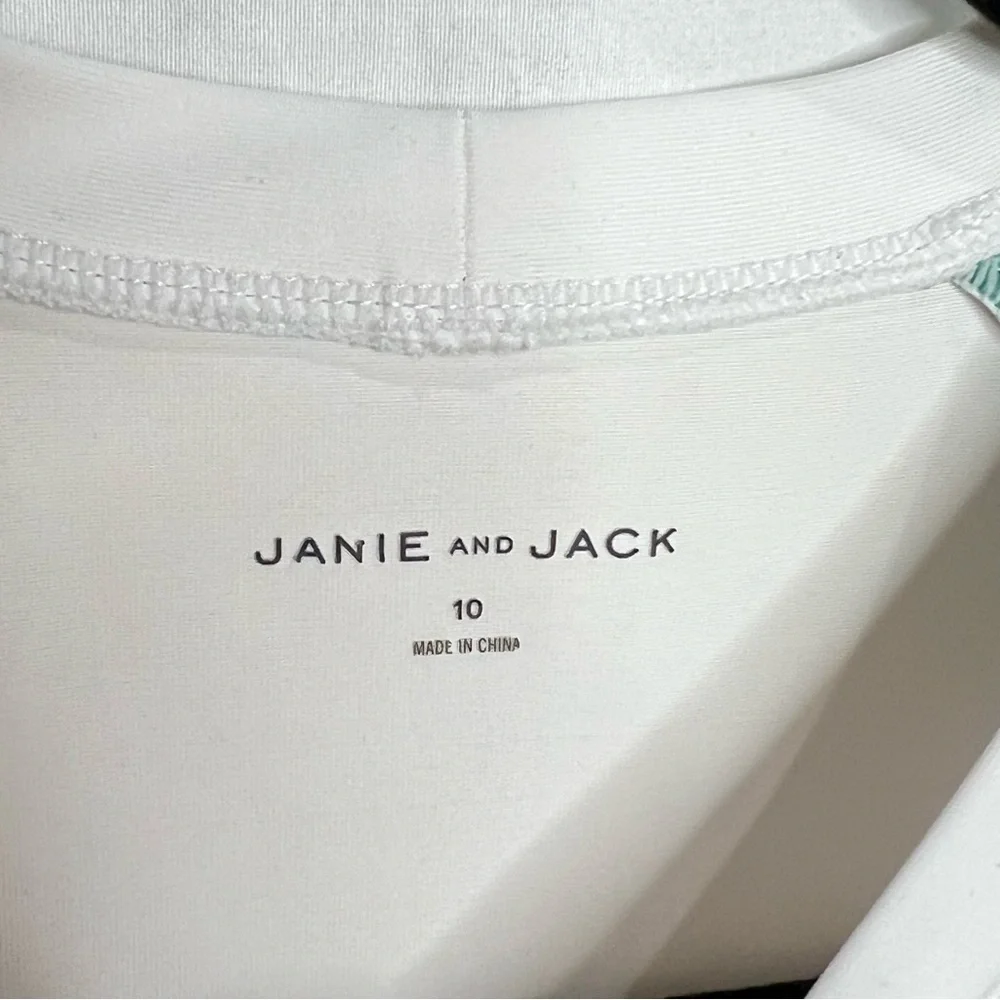 Janie & Jack Sz 10 Rashguard Long Sleeve Swim Top Green‎ White Logo Beach Pool